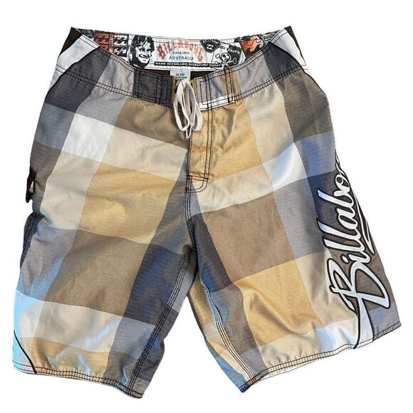 Billabong Mens Mark Occhilupo Signature Boardshorts Checkered Brown Size 32 - Picture 1 of 7